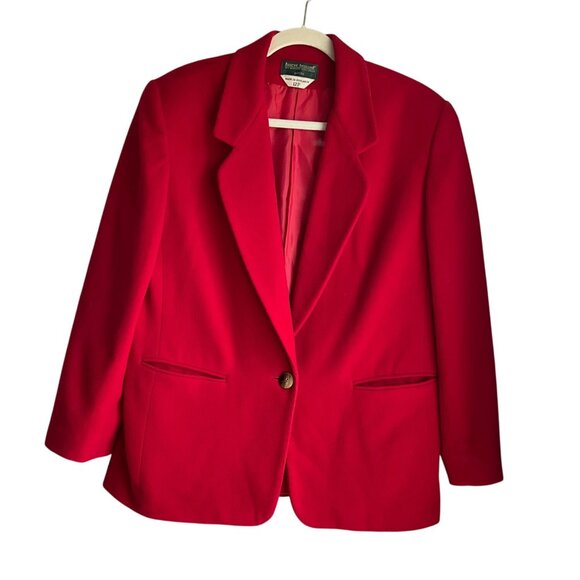 VTG Harvé Benard Med/Large Blazer Red Wool Cashmere Bl Single Button Old Money - Picture 1 of 12